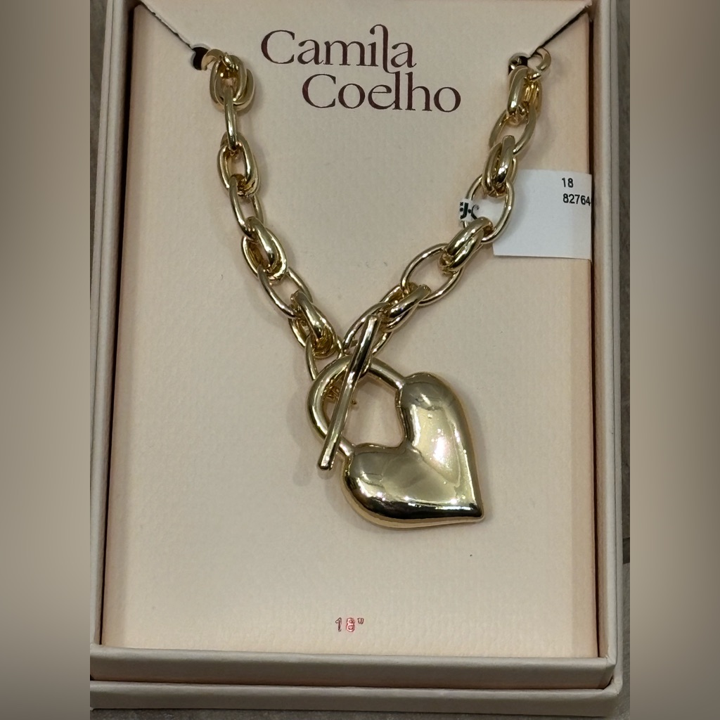 Nib Camila Coelho Gold Chain Heart Lock Toggle Necklace